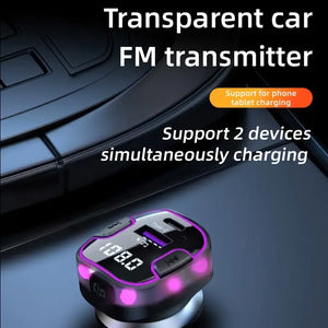Wireless Car FM Transmitter BT V5.0 with Colorful LED Lights - Convenient MP3 Player with charge cable